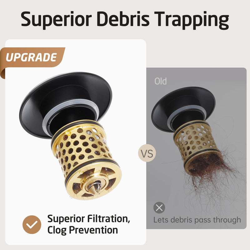 KES Bathroom Sink Drain with Overflow, All Metal Pop Up Drain for Bathroom Sink Stopper with Brass Strainer Basket Hair Catcher Anti Clog Rustproof 18/8 Stainless Steel Matte Black, S2018A-BK