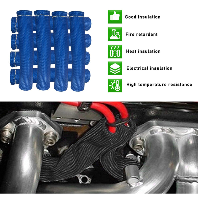 8 PCS Spark Plug Wire Boots, 6 Inch Automotive Spark Plugs Heat Shields Cover, 1200° Vehicle Spark Plug Wire Boots Heat Shield Protector, Universal Car Accessories (Blue) Blue