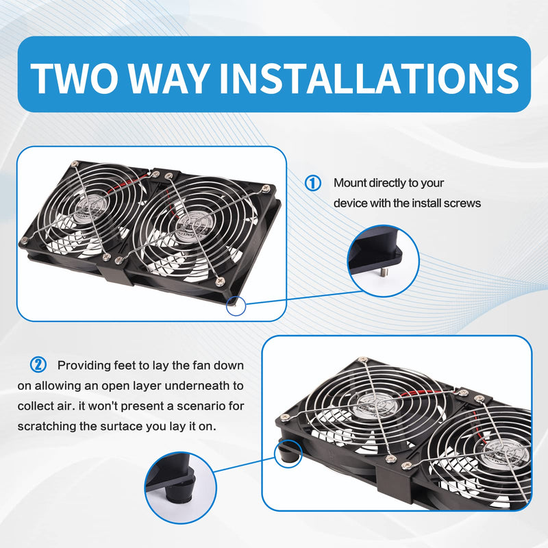 Dual 120mm High CFM Computer Fans with AC Plug, AC 110V - 240V Variable Speed Fan, Cooling for Server Closet Cabinet Mining Machine Chassis Workstation 9.5in fan with speed controller