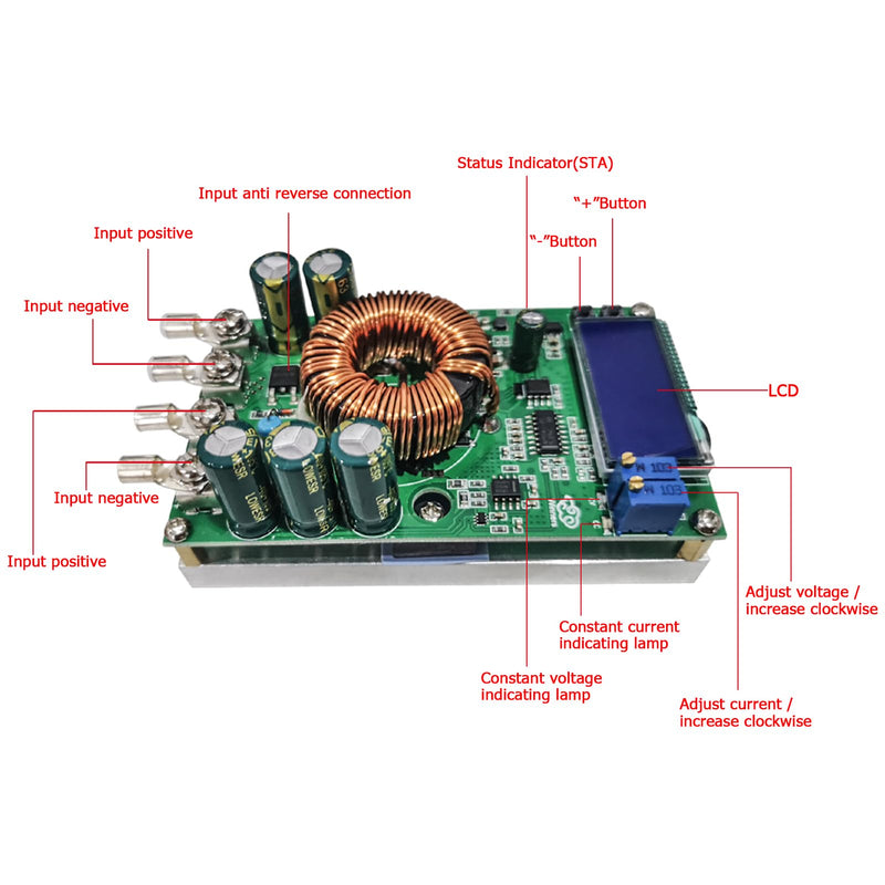 Nimomo DC-DC step down converter, 300w 20a buck step down converter down converter constant power supply module, 7-50V to 0-36V adjustable DC DC converter voltage converter LED driver module