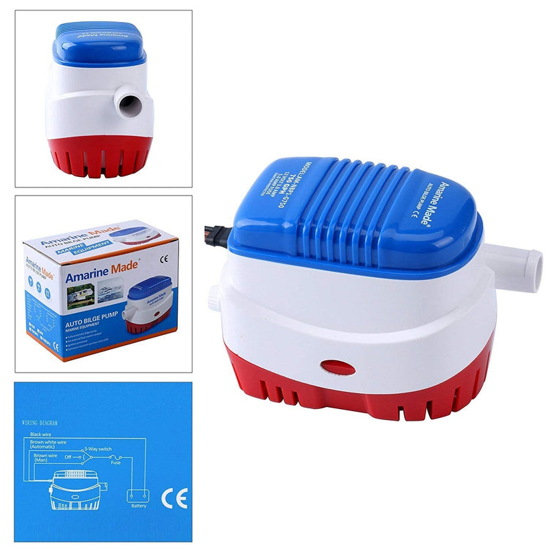 Amarine Made Automatic Submersible Boat Bilge Water Pump 12v 750gph Auto with Float Switch (750gph Auto pump)
