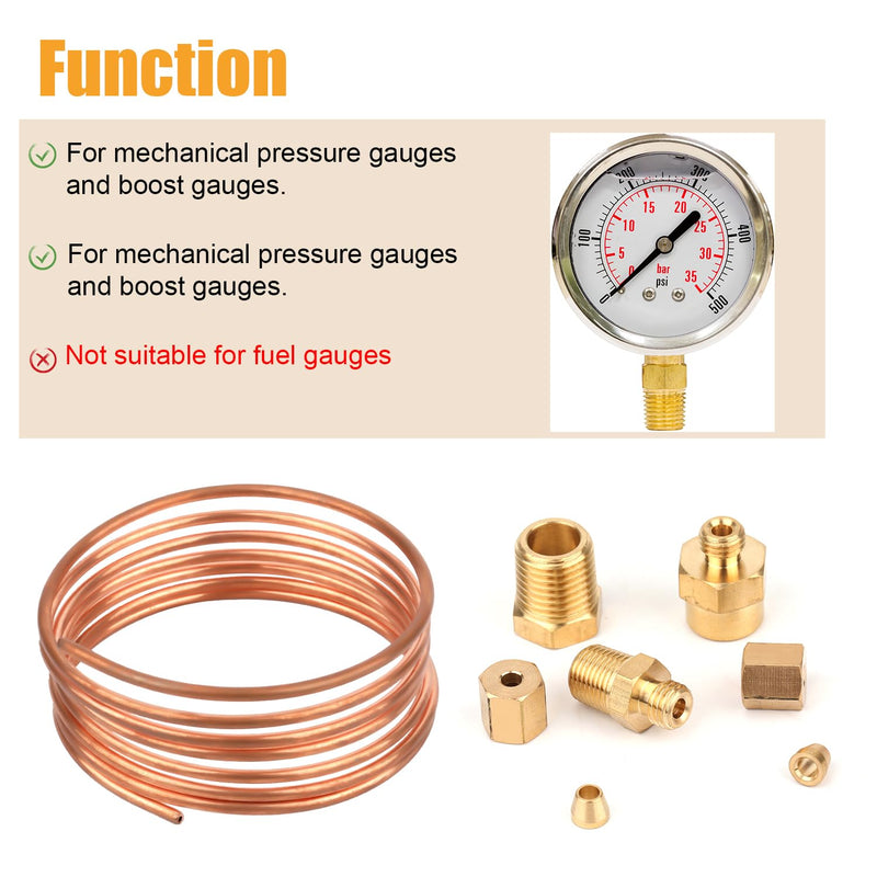 72'' Oil Pressure Gauge Tubing Kit, Mechanical Oil Pressure Gauge Line Kit Od Threaded Brass Parts Pipe Set of Copper Tube and Threaded Parts