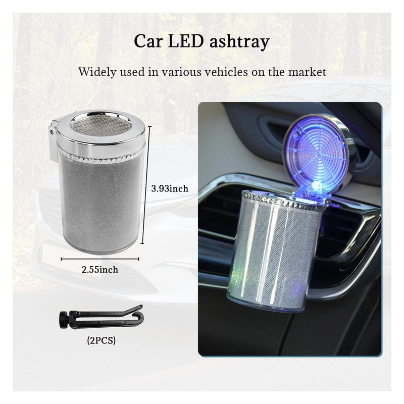 Car Ashtray with Blue LED Light, Smell Proof Smokeless Auto Ashtray with Lid, Portable Mini Car Trash Can, Universal Vehicle Cup Holder Air Vent Ashtray for Car Home Office (Colorful) Colorful