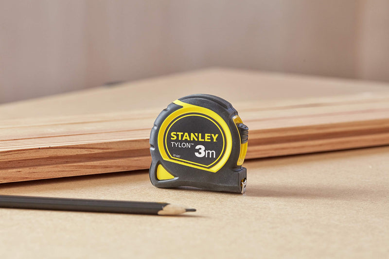 Stanley 1-30-687 Tylon tape measure, 3 m, Tylon polymer protective layer, sliding end hook, plastic housing