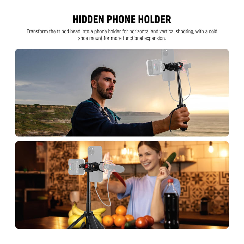 NEEWER TP38 Phone Camera Tripod, 15" Extendable Selfie Stick Metal Tripod Stand with Phone Holder, Action Camera Adapter Compatible with Hero 12 11 10 9, 360° Ball Head Travel Tripod for Vlogging