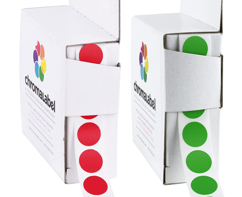ChromaLabel 1/2 Inch Permanent Color Code Green and Red Dot Kit, 2 Boxes, 1000/Box 1/2" 2 Colors - Green, Red