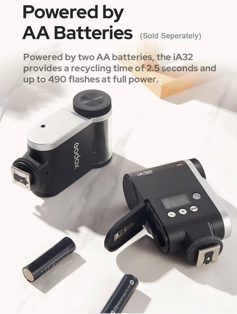 Godox Flash iA32 Mini Flash - Camera Flash with GN15, Auto/Manual Flash, 8 Power Levels(1/128-1/1), 2.5s Recycle for Sony zv-1 Sony zv-e10 Ricoh gr3 Cannon Nikon Fujifilm Various Cameras