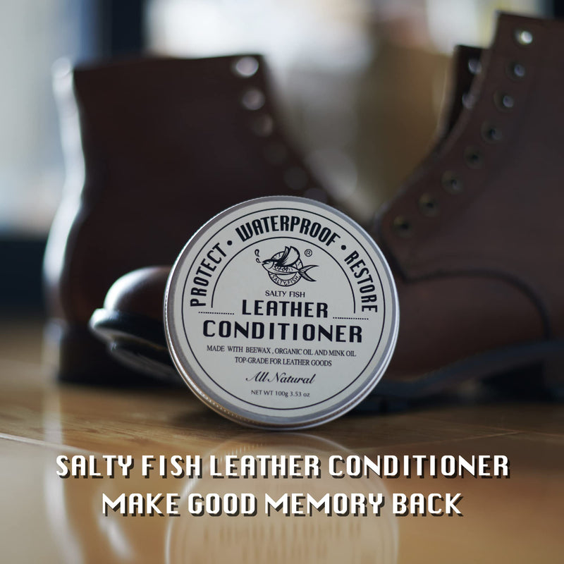 SALTY FISH All-Natural Leather Conditioner and Cleaner,Made with Mink Oil Beeswax,Protect Soften Waterproof Leather Furniture,Car Seats,Shoes,Boots,Bags (3.53 Oz) 3.53 Oz