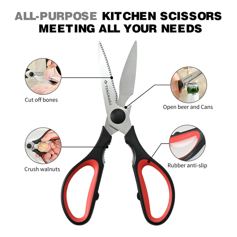 Kitchen Cooking Shears Heavy Duty Kitchen Scissor with, Detachable, All Purpose Scissors, Dishwasher Safe Scissors, Serrated Blades, Nutcracker and Bottle Opener function included (2 Pack) 2
