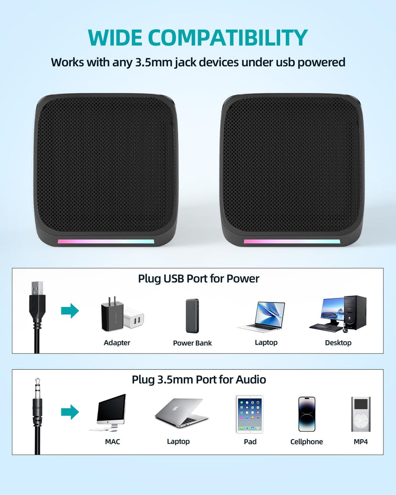 Computer Speakers,Computer Speakers for Desktop PC,Desktop Speakers,Small Computer Speakers USB Powered 3.5mm Aux Speaker for PC,Laptop,Tablet,Phone
