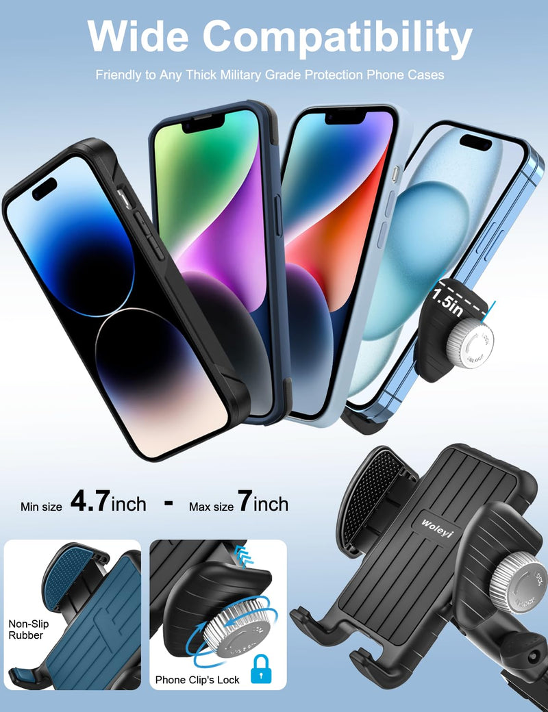 woleyi Golf Cart Phone Holder - [Wider Clamp & Metal Arm] 360° Adjustable Phone Mount for Golf Cart Clip, Compatible with EZGO/Club Car/Yamaha Accessories, for iPhone 16 15 14 13 12 11 XR X 8 Pro Max