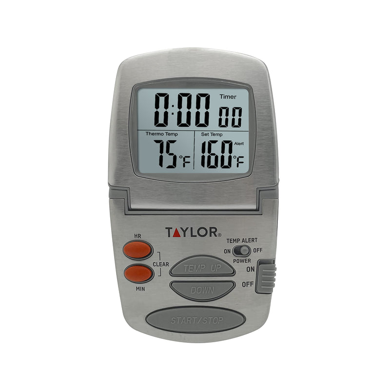 Taylor Programmable Instant-Read Wired Probe Digital Meat Thermometer, Stainless Steel for BBQ, Grill, Kitchen Cooking, Accurate Temperature Readings One Size 1478