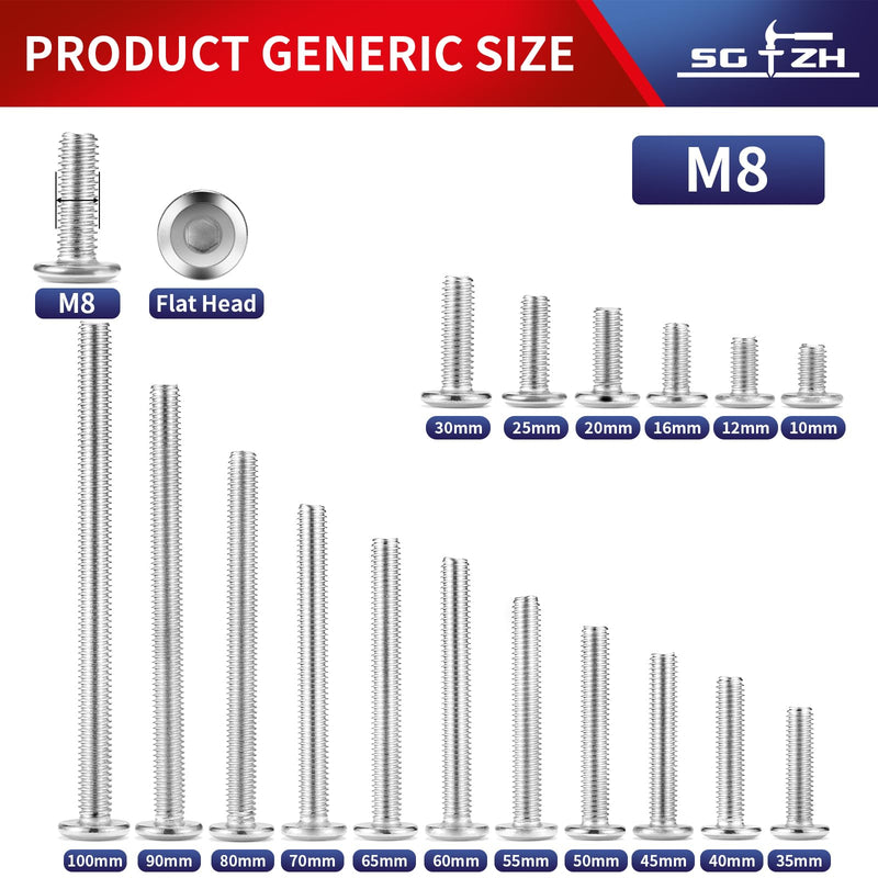 M8 x 90mm 20Pcs Flat Head Hex Socket Cap Screws Bolts, 304 Stainless Steel 18-8, Partially Threaded by SG TZH (with Hex Spanner) 20 M8 x 90mm