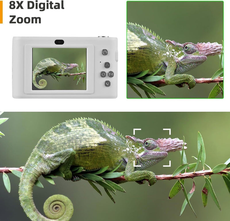 4K Digital Camera, FHD 1080P Kids Camera, 50MP Point and Shoot Camera with 16X Zoom Anti Shake, Compact Portable Small Camera for Girls Boys Teen Student with 32GB Micro SD Card, 1x Batteries White