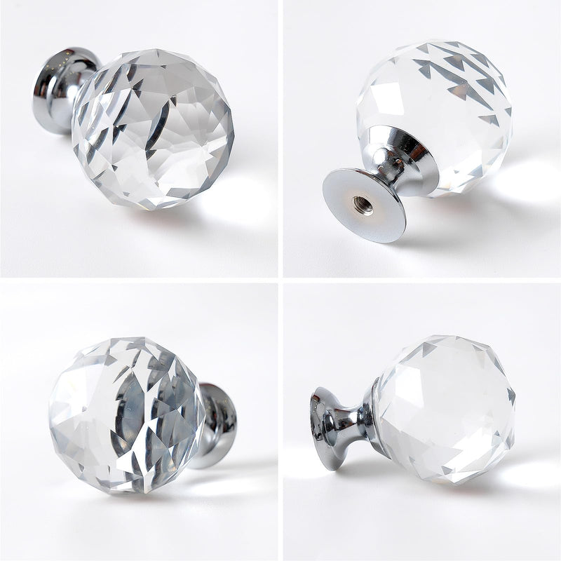 Crystal Glass Cabinet Knobs 20 Pack Diamond Drawer Pull Knob 30mm Clear Glass Dresser Knobs for Kitchen Cupboard Closet Door Round-20pack