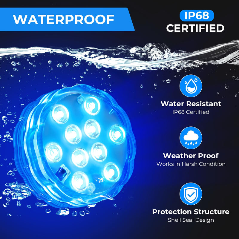 Seaponer Rechargeable Boat Lights - IPX8 Waterproof LED Lights with Remote, RGB Multi 25 Colors, for Deck Courtesy Interior Lights, Fishing Kayak Duck Jon Bass Boat, 4 Pack