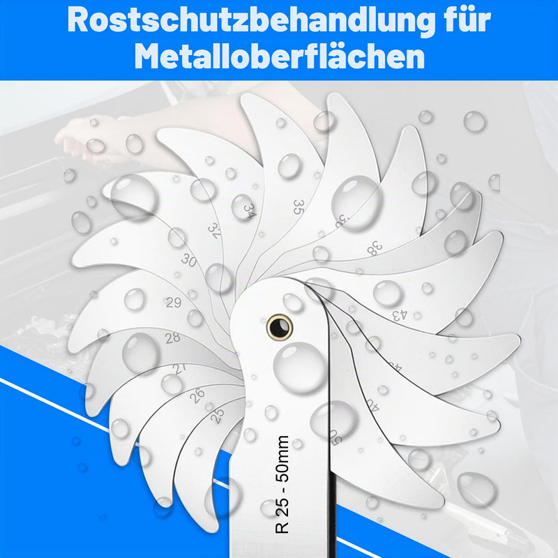 Radius Gauge Set of 6 | R0.3-1.5 / R1-6.5 / R7-14.5 / R15-25 / R25-50 / R52-100 | Radius Gauge for Convex / Concave Ideal for industry, craft and DIY