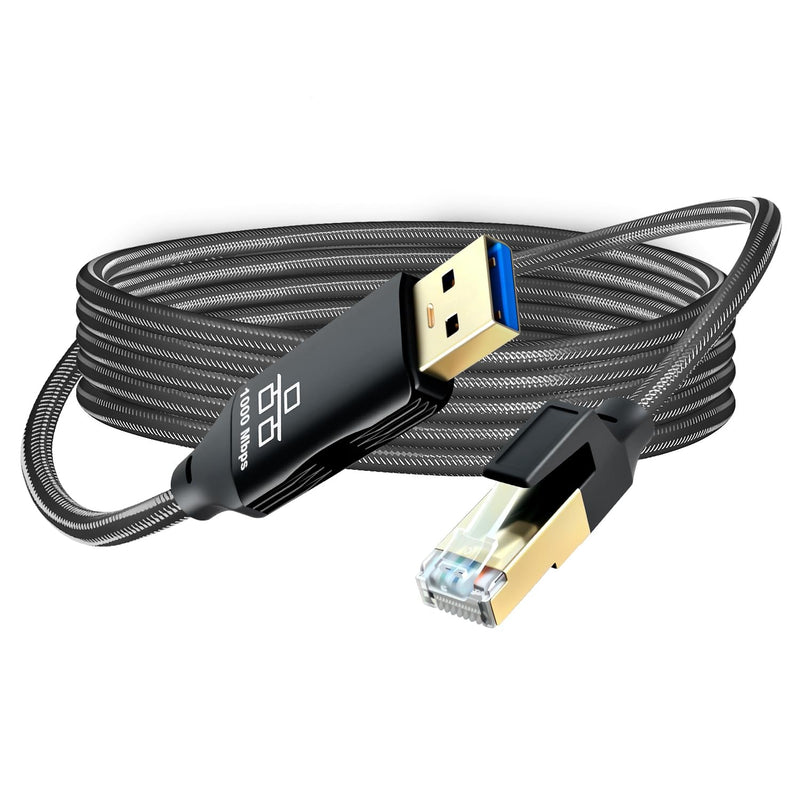 USB to Ethernet Cable 12Ft,USB 3.0 Male to RJ45 Serial Adapter Directly Connected, Compatible with Laptop, PC, MacBook, Switch, Windows, macOS, Linux(12Ft/4M)