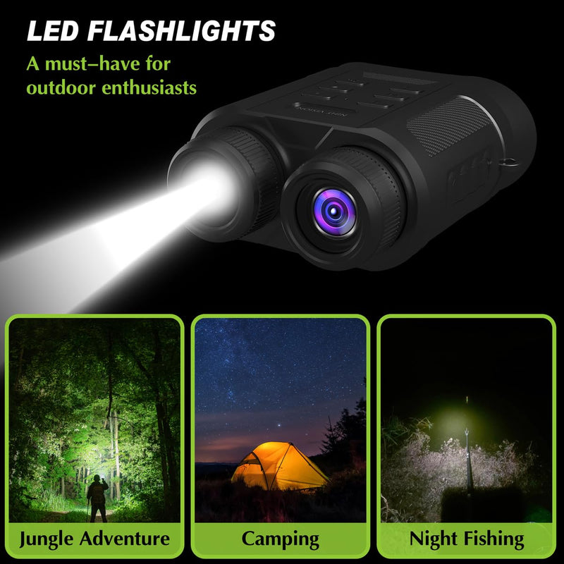 Night Vision Goggles - 4K HD Upgraded 850nm IR Night Vision Binoculars - 8X Digital Zoom, Rechargeable Night Vision Device with Camera Built in, Save Photos and Videos, Flashlight for Camping Hunting NV600