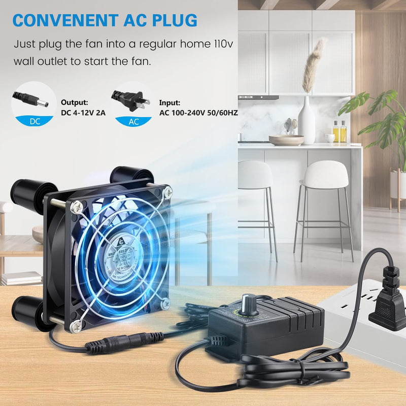 GDSTIME 80mm x 25mm Computer Fan with AC Plug, 100V-240V Variable Speed Controller for Modem Terrarium Router Receiver DVR PlayStation Xbox Component AV Cabinet Cooling 8025 w/ Speed Controller