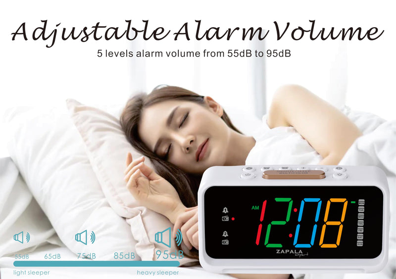 Alarm Clock Radio, 2 Alarms Jumbo LED Display Plug in Digital FM Clock Radio with USB Charging Port, Days Display, Adjustable Volume & Dimmer, Nightlight, Snooze for Deep Sleepers kids