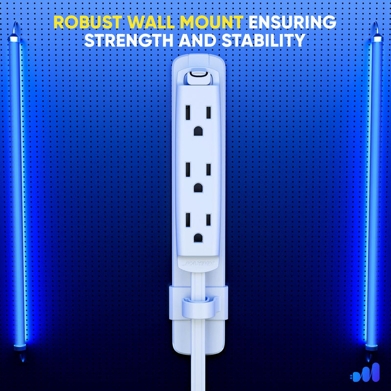 Maximm 360 Degree Rotating Flat Extension Cord 25 Ft Multi 3 Outlet Power Cord with Mounting Bracket, Grounded 16 AWG UL Certified, White 25 Feet