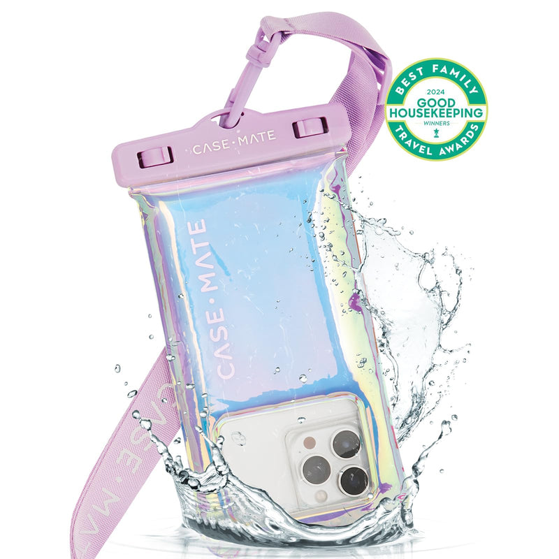Case-Mate Soap Bubble IP68 Waterproof Phone Pouch/Case - Travel Beach Cruise Ship Essentials [Fits up to 6.8 Inch Phones] - with Crossbody Lanyard for iPhone 15 Pro Max/ 14 Pro Max/ S24 - Iridescent
