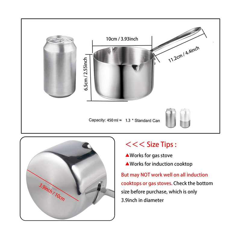 IMEEA 10oz/300ml Mini Butter Warmer Pot 18/10 Stainless Steel Small Sauce Pan with Dual Pour Spouts for Milk, Coffee, Single Serving 10 fl oz