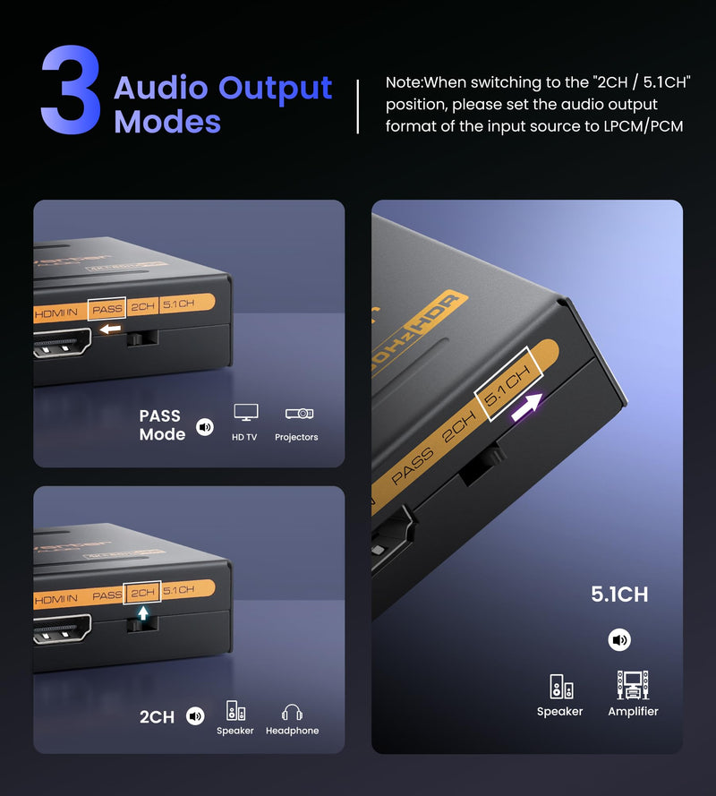 avedio links 4K 60Hz HDMI Audio Extractor Converter with CEC, SPDIF + L/R Stereo 3.5mm Out, HDMI2.0 HDCP2.2 Dolby Digital/DTS/Dolby Vision HDR for Fire Stick, Blu-Ray Player 4K 60Hz Black