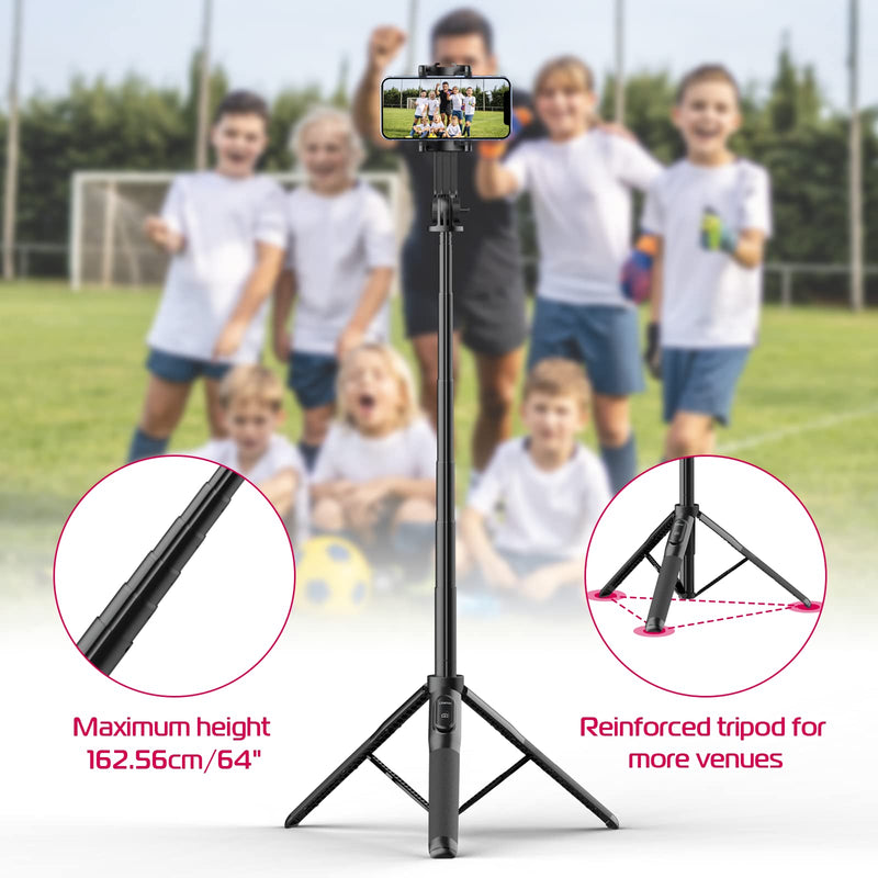 ULANZI SK-03 Selfie Stick Tripod, 64" Professional Stable Phone Tripod Stand for Smartphone/Action Camera, 3 in 1 Extendable Phone Holder with Detachable Remote for Travel Selfies Video Recording Vlog SK-03 Tripod