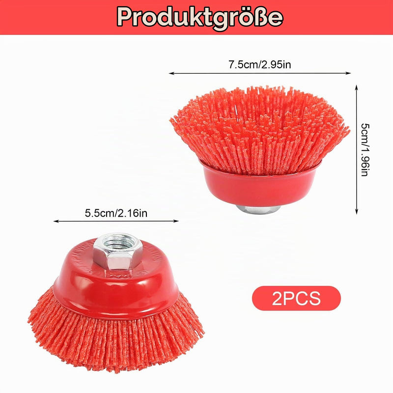 Cup Brush Angle Grinder, Pack of 2 M14 Nylon Brush Drill, Diameter 75 mm Nylon Brush, Sanding Filament, Cup Brush, Nylon Brush for Deburring, Rust Removal, Paint Removal