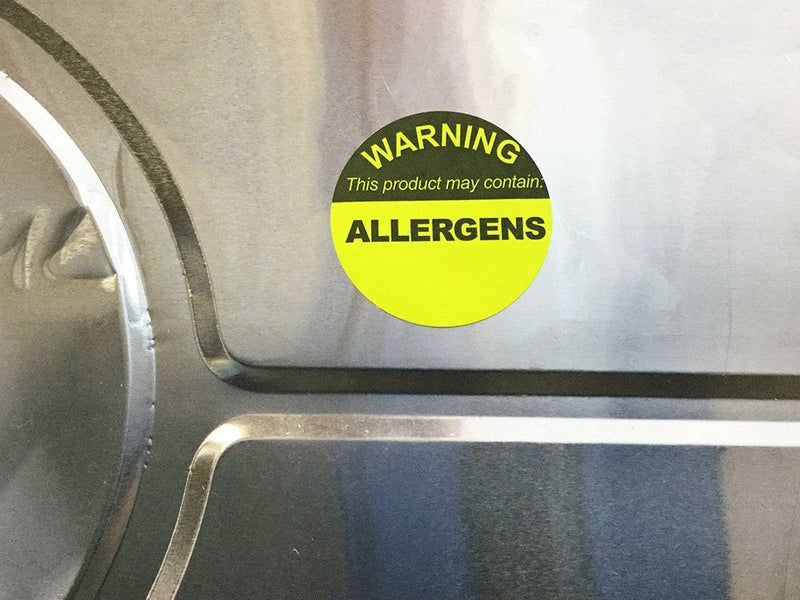 Allergen Warning Food Stickers Fluorescent Yellow, 1.5 Inch Round Circle Adhesive Labels, 500 Allergy Warning Stickers Per Roll for Food Prep, Restaurants, Kitchens – Made in the USA