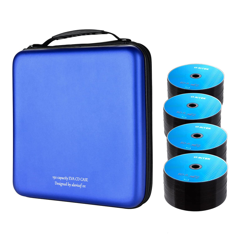 alavisxf xx CD Case, 192 Capacity EVA Protective Blu-ray DVD Case Portable Zipper CD Case Holder Disc Storage Organizer Wallet Bag for Car Home Travel (192 Capacity, Blue192)