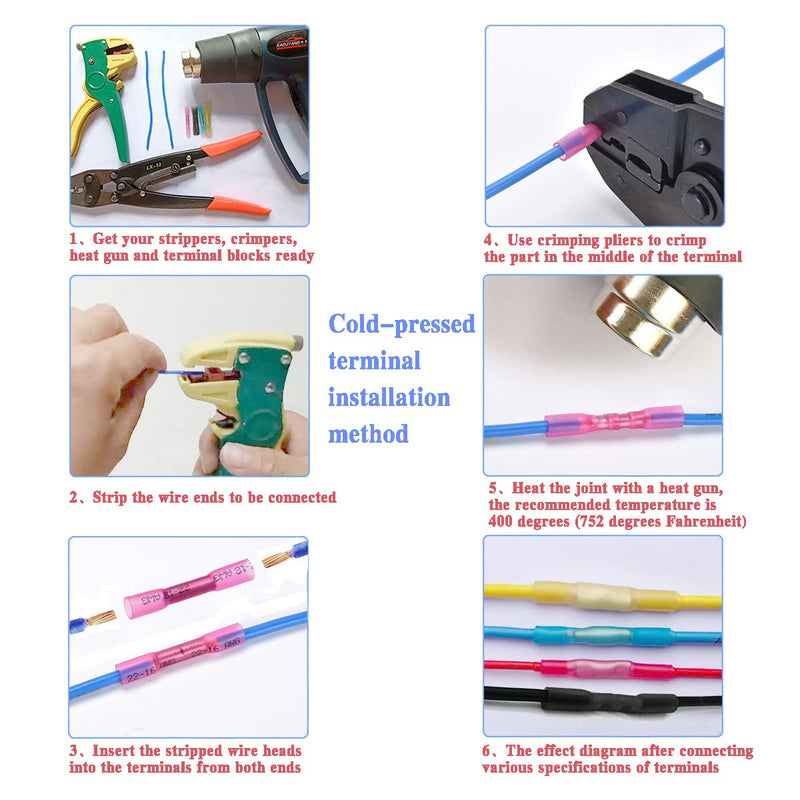 Pack of 150 cable connector set, butt connector with heat shrink tube, waterproof, butt connector for cable, wire, car crimp connector, crimp connector (22-16AWG) red)