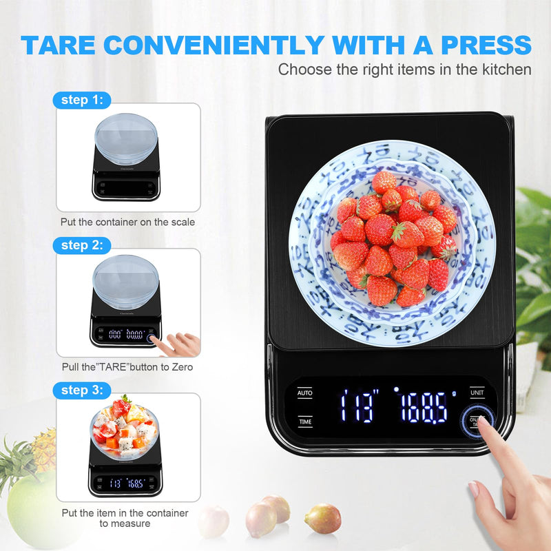 Coffee Scale With Timer - Digital Espresso Scale Rechargeable, Back-Lit LCD Display, 4 Units, 3kg/0.1g High Precision