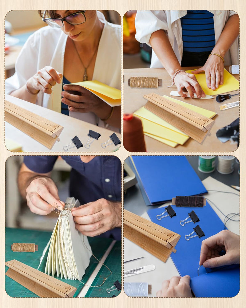 eZAKKA Book Binding Kits with Waxed Thread, Needle,Binder Paper Clips, Awl and Cradle for DIY Bookbinding Crafts and Sewing Supplies, 1+14PCS Book Binding Cradle, 1+14PCS