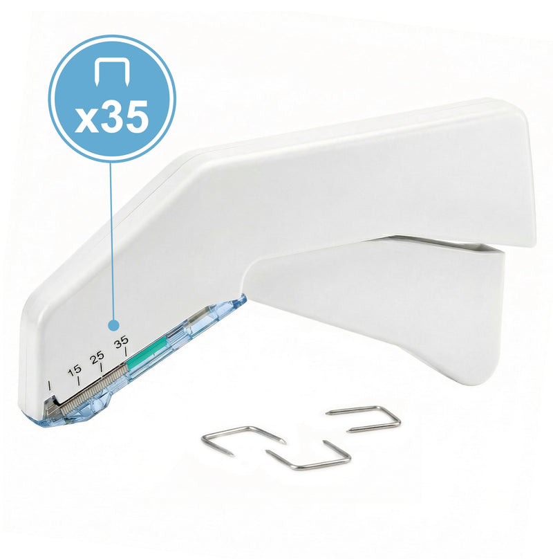 KMINA Skin Stapler F35W with 35 Sterile Staples White (Pack of 5) | Medical wound tacker made of stainless steel with ABS housing, ergonomic design, safe opening, latex-free