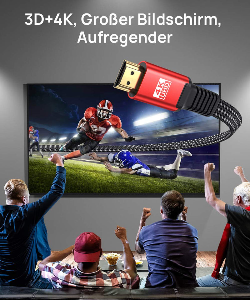 JSAUX 4K HDMI Cable 3Meter [4K@60Hz,HDMI 2.0,18Gbps] 4K Flat HDMI 2.0 Cable High Speed 3M HDMI Nylon Braided Cable Support 4K 3D HDR UHD 2160p 1080p Ethernet ARC PS3/4 TV PC Red 1 piece