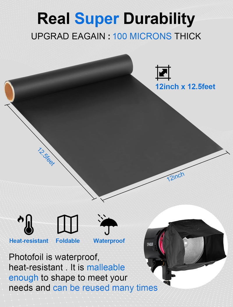Selens Matte Cinefoil 12inch x 25feet Roll, Blcakfoil for Photograph Shaping Light & Masking Light Leaks