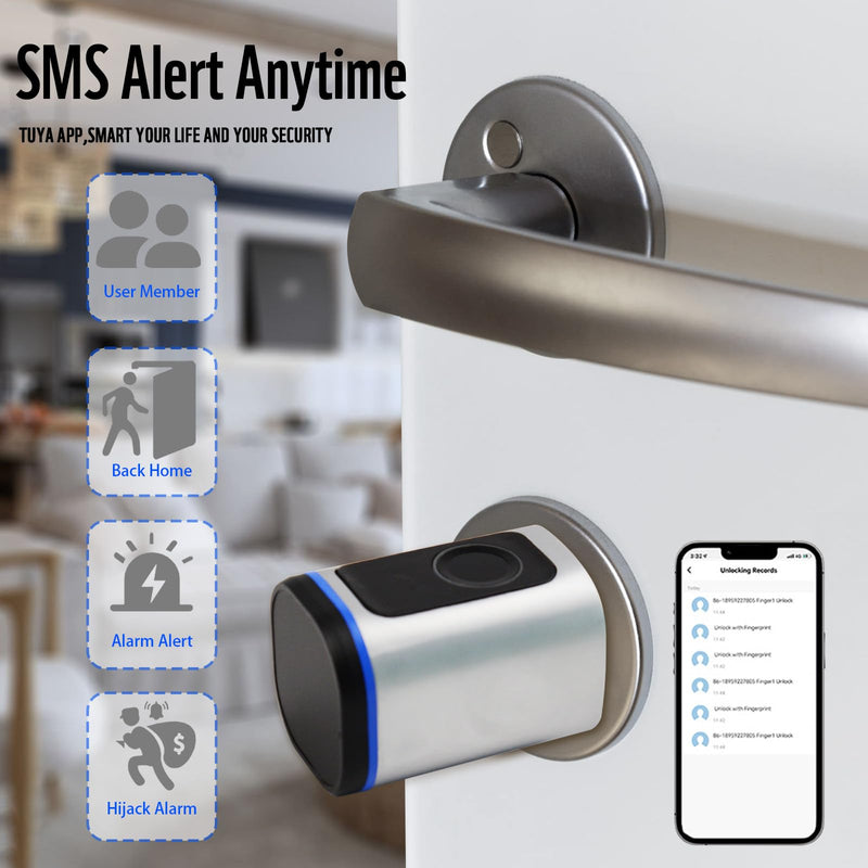 Intelligent Door Locks Fingerprint IC Card Key Cell Phone Application Household Intelligent Electronic Locks Applicable to Wooden Iron Security Door Silver