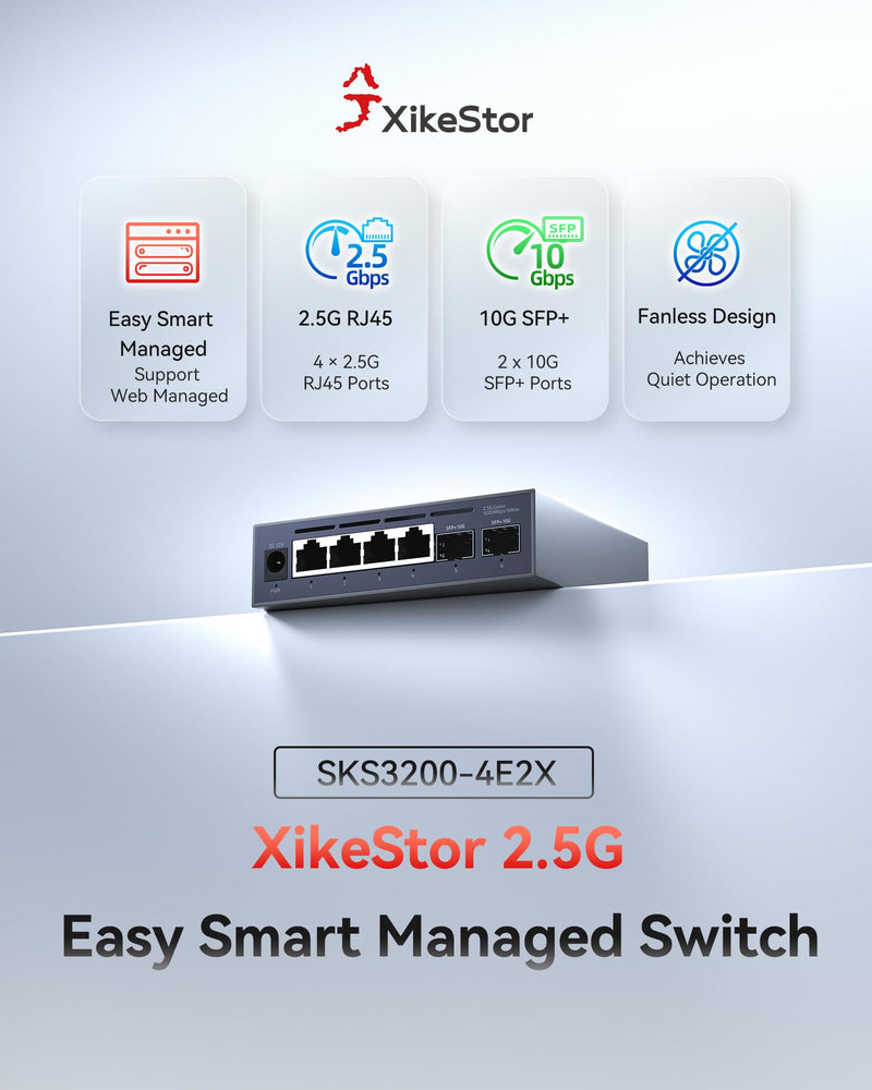 6-Port 2.5G Web Managed Ethernet Switch, VLAN/QoS/STP/IGMP/LACP Supported, Fanless Easy Smart 2.5Gb Network Switch, Aluminum Housing, Desktop/Wall-Mount