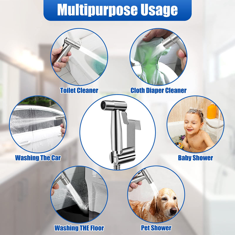 Bidet Toilet Sprayer Kit, Handheld Stainless Steel Baby Diaper Cloth Washer and Full Pressure Leakproof Pet Shower Sprayer