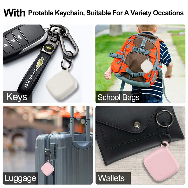 [2 Pack] for Tile Mate Case 2022 with Waterproof Cover, Soft Silicone Case for Tile Tracker, Full Body Protective Cover for Tile Mate Holder, Hidden Tile Key Finder with Carabiner (Off White+Pink) Off White+Pink
