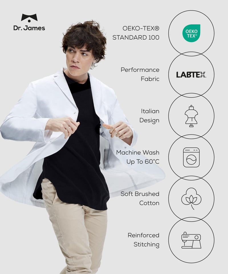 Dr. James Women’s Lab Coat – 100% Cotton, Classic Fit, Shaped for Women, 3 Pockets, 37” Length, OEKO-TEX® Certified 12 (L)