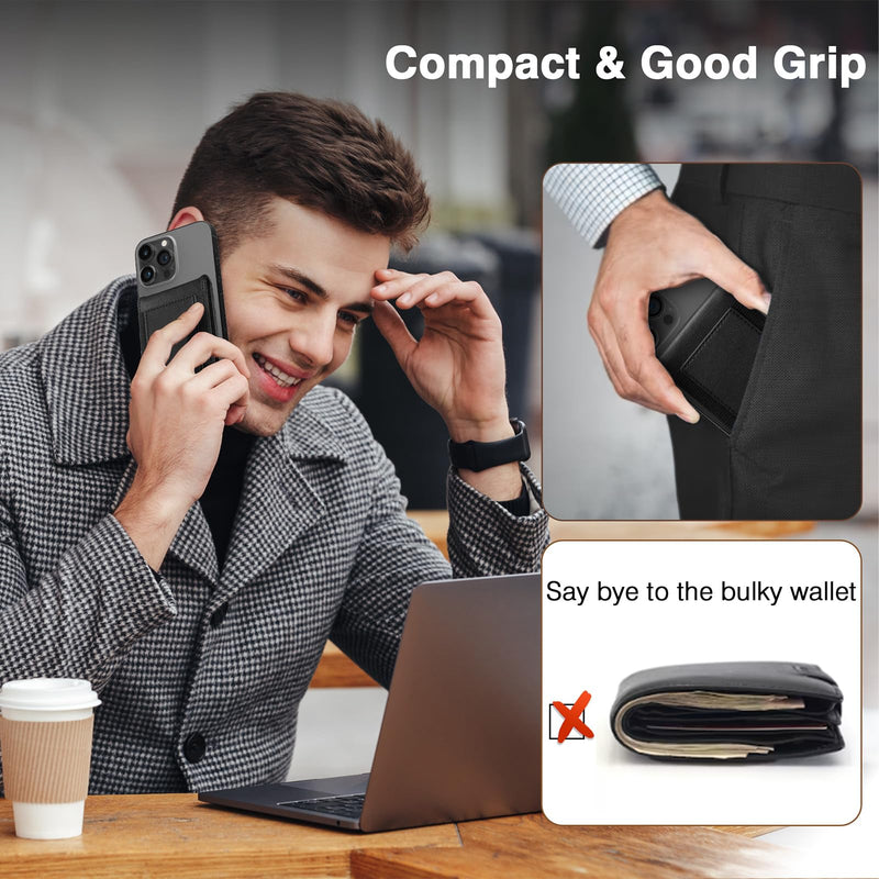 LOHASIC Designed for MagSafe Wallet, RFID Protection Magnetic Wallet 5 Card Holder with Stand, Vegan PU Leather Mens Phone Wallet for iPhone 15/14/ 13/12 Series, Not for iPhone 13/12 mini - Black