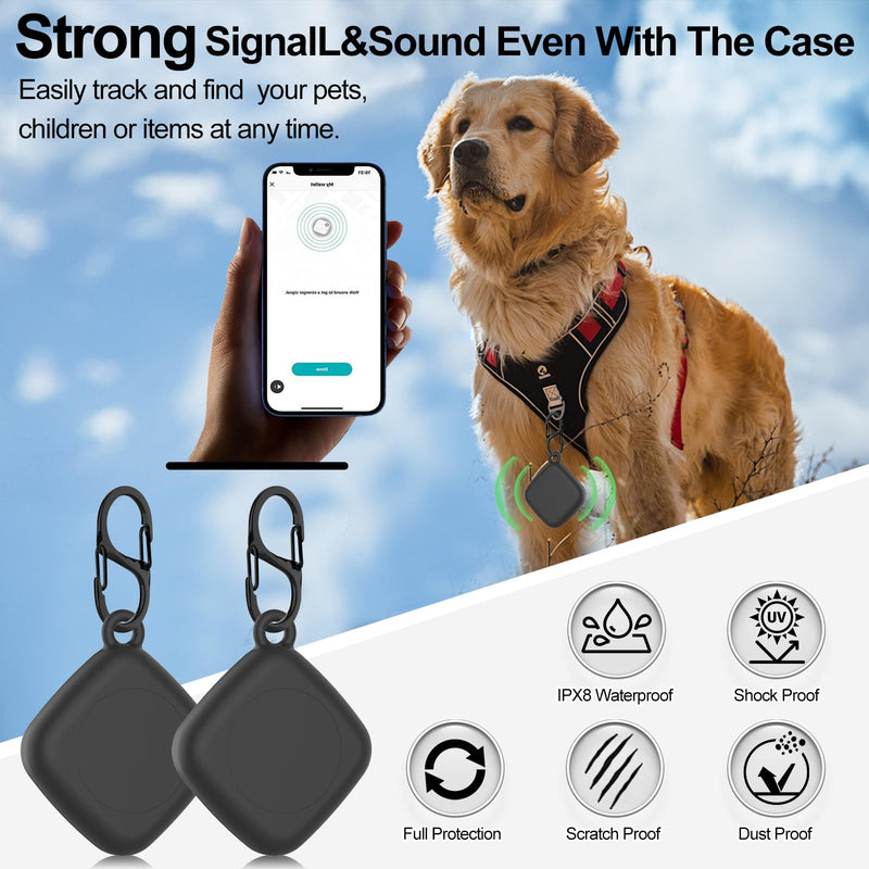 [2 Pack] for Tile Mate Case 2022 with Waterproof Cover, Soft Silicone Case for Tile Tracker, Full Body Protective Cover for Tile Mate Holder, Hidden Tile Key Finder with Carabiner (Black+Black) Black+Black