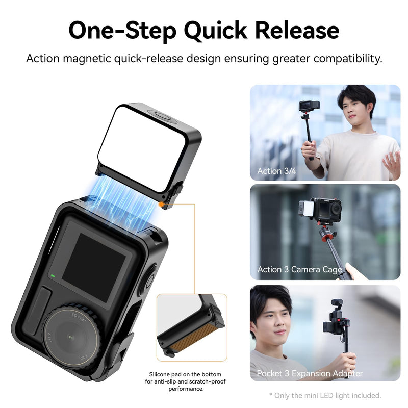 ULANZI LM18 Vlogging Light Mini LED Action Camera Video Light Magnetic Photography Lighting for DJI Osmo Action 3/4 Camera Cage Accessories and Ulanzi PK-06 Pocket 3/4 Expansion Adapter