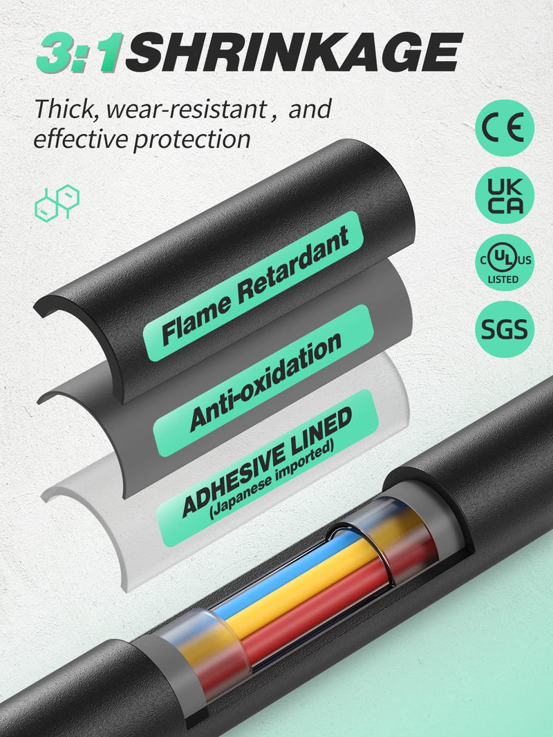 3:1 heat shrink tubing Ø7.9mm & 2m length, heat shrink tubing sold by the meter, waterproof, insulating tape, and cable connecting heat shrink tubing, 5 diameter options (black) Ø7.9mm & 2m