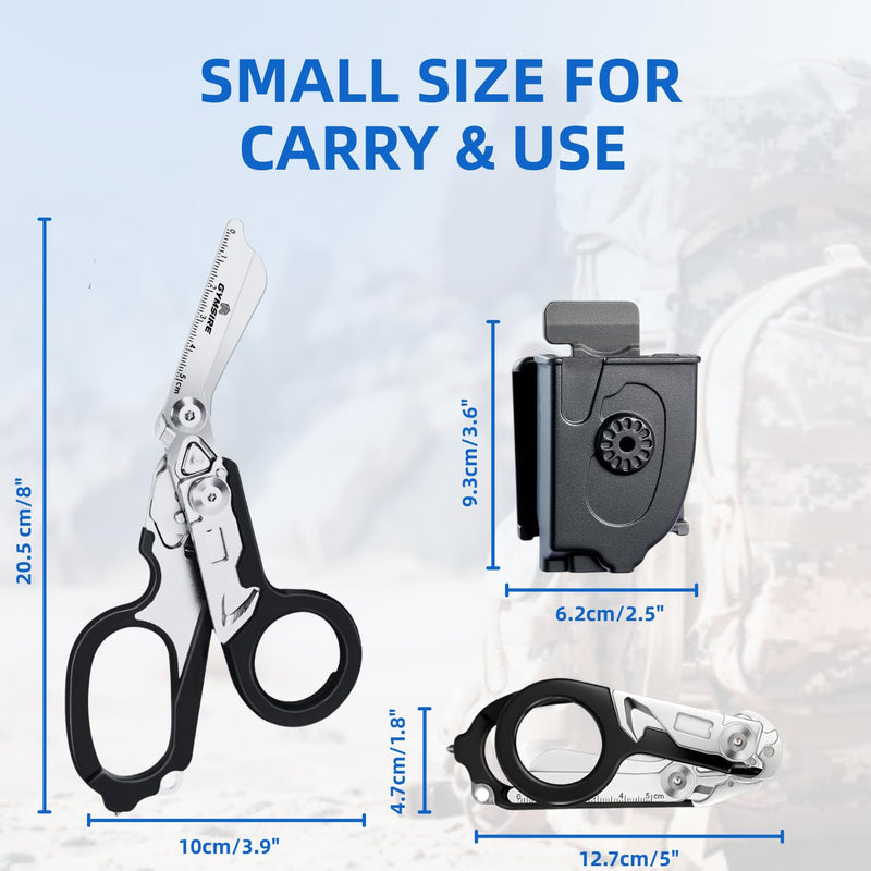 2 Pack Heavy Duty 6 in 1 Multifunctional Trauma Shears Foldable | Stainless Steel emergency response scissors | Survival Shears with Holster | Medical Trauma shears Tactical With Strap Cutter Black 2