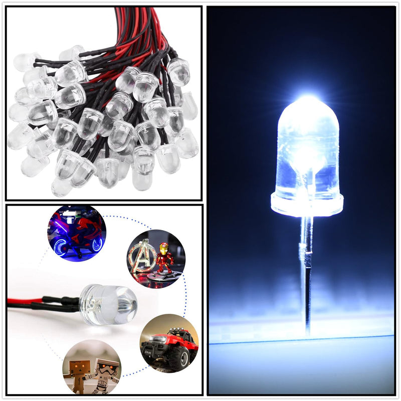 HUAZIZ Pack of 100 Pre-Wired LED, Diode Light, 12 V Pre-Wired Light, Warm White, LEDs 3 mm Warm White with Cable, 20 cm, 12 V